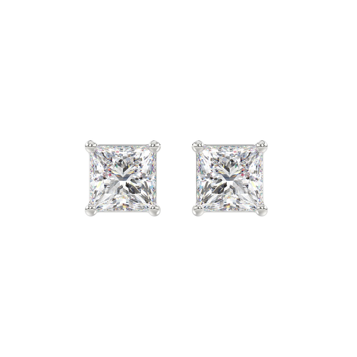 LADIES SOLITAIRE EARRINGS 2 1/2CT PRINCESS DIAMOND 14K WHITE GOLD 1 LADIES SOLITAIRE EARRINGS 2 1/2CT PRINCESS DIAMOND 14K WHITE GOLD - Image 1