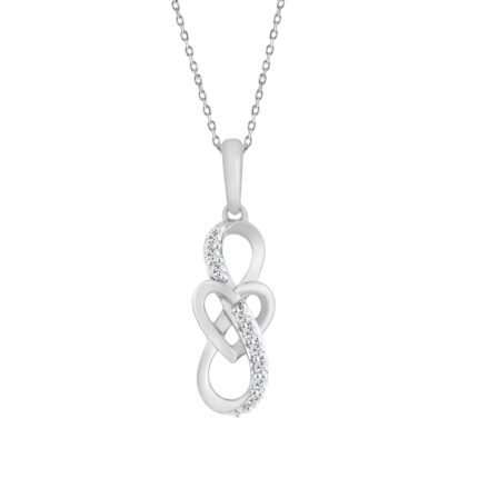 ELEGANCE�10K WHITE GOLD 0.10CT ROUND DIAMOND LADIES FASHION PENDANT WITH CHAIN