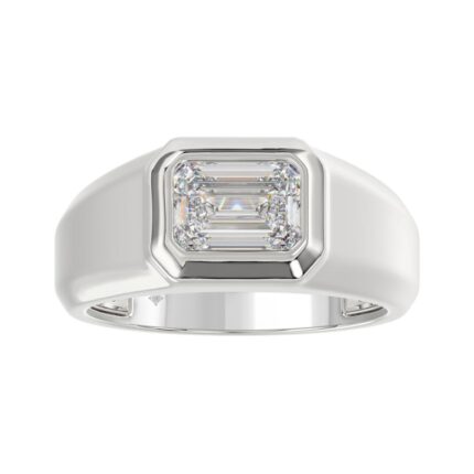 MEN'S RING 2CT EMERALD DIAMOND 14K WHITE GOLD (CENTER STONE EMERALD DIAMOND 2CT )