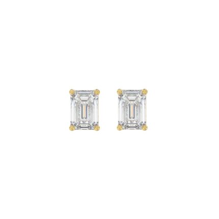 LADIES SOLITAIRE EARRINGS 1CT EMERALD DIAMOND 14K YELLOW GOLD