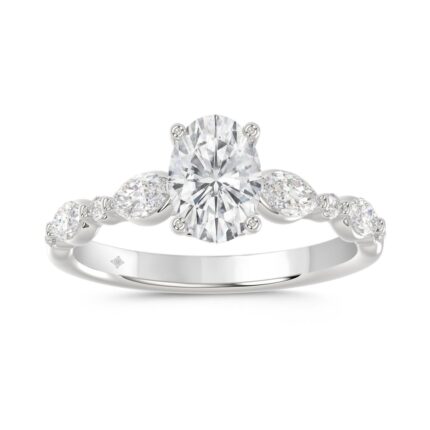 14K White Gold Oval Diamond Ring 1 1/2Ct With Round & Marquise Side Diamonds 1.00Ct Center Stone Oval Diamond For Women Fine Jewelry Gift For Her
