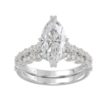 Ladies 14K White Gold Ladies Elegance- Bridal Set  3 1/3CT Round & Marquise Diamonds 3.00CT Marquise Center stone (Color F-G -Clarity VS1/VS2)
