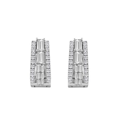 14K WHITE GOLD 1.00CT ROUND/BAGUETTE DIAMOND LADIES EARRINGS