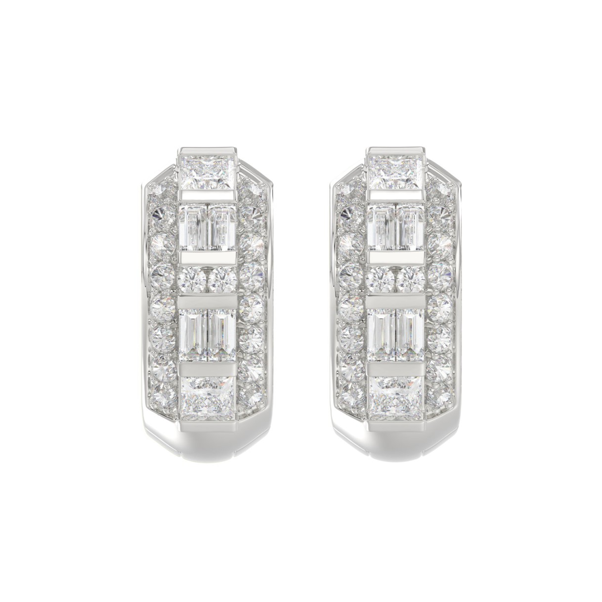 14K WHITE GOLD 1.00CT ROUND/PRINCESS/BAGUETTE DIAMOND LADIES EARRINGS 1 14K WHITE GOLD 1.00CT ROUND/PRINCESS/BAGUETTE DIAMOND LADIES EARRINGS - Image 1