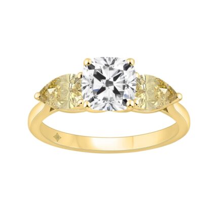 14K YELLOW GOLD 2 5/8CT CUSHION/YELLOW PEAR DIAMOND LADIES RING (CENTER STONE CUSHION DIAMOND 1 1/2CT)