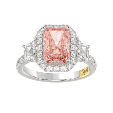 14K WHITE GOLD 4 1/4CT ROUND/RADIANT/TRAPEZOID DIAMOND LADIES RING (CENTER STONE PINK RADIANT DIAMOND 3.00CT)