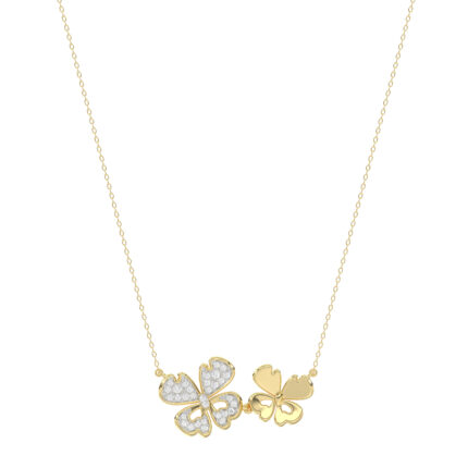 LADIES NECKLACE 0.20CT ROUND DIAMOND 14K YELLOW GOLD