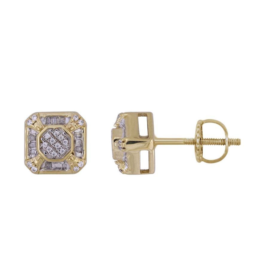 LADIES STUD EARRINGS 0.20CT ROUND/BAGUETTE DIAMOND 10K YELLOW GOLD 1 LADIES STUD EARRINGS 0.20CT ROUND/BAGUETTE DIAMOND 10K YELLOW GOLD - Image 1