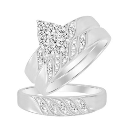 Sterling Silver Diamond Trio Ring Set 0.33Ct Round Women Bridal Engagement Wedding Set Fine Jewelry Gift