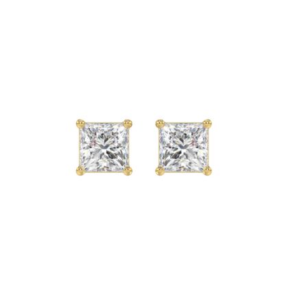 LADIES SOLITAIRE EARRINGS 2CT PRINCESS DIAMOND 14K YELLOW GOLD