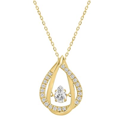 14K YELLOW GOLD 3/4CT ROUND/PEAR DIAMOND LADIES PENDANT WITH CHAIN (CENTER STONE PEAR DIAMOND 1/2CT)