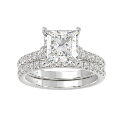 14K WHITE GOLD 3 1/2CT ROUND/PRINCESS DIAMOND LADIES BRIDAL SET (CENTER STONE PRINCESS DIAMOND 3.00CT)