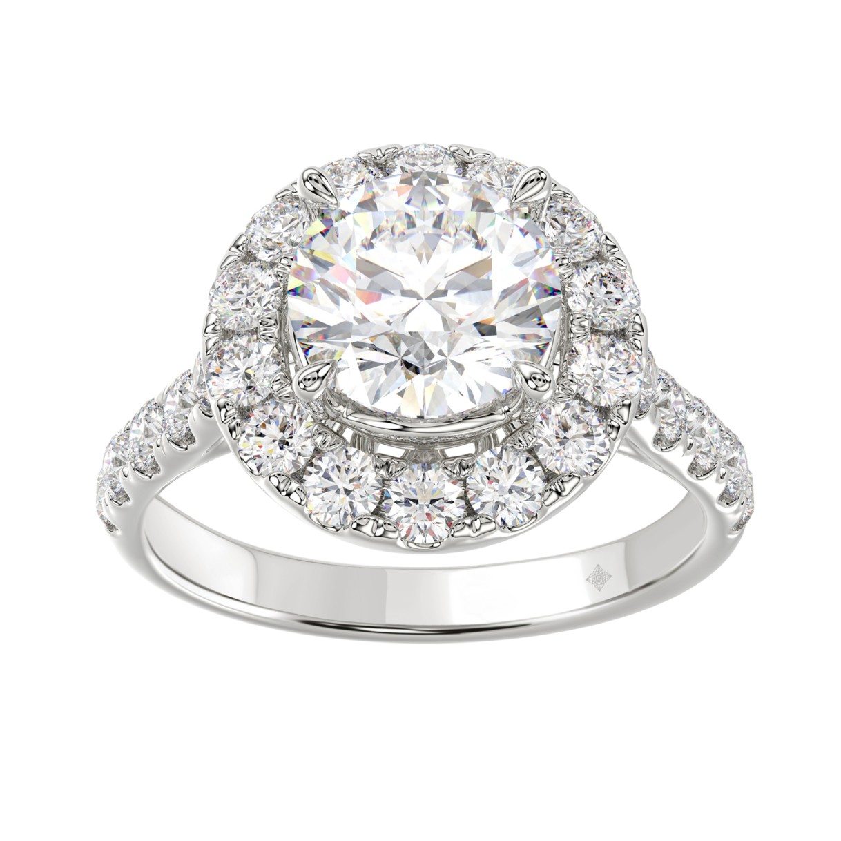 14K White Gold 2 1/2Ct Round Lab Grown Diamond Halo Engagement Ring 1 1/2Ct Round Center Stone (Color F-G Clarity Vs1/Vs2) 1 14K White Gold 2 1/2Ct Round Lab Grown Diamond Halo Engagement Ring 1 1/2Ct Round Center Stone (Color F-G Clarity Vs1/Vs2) - Image 1