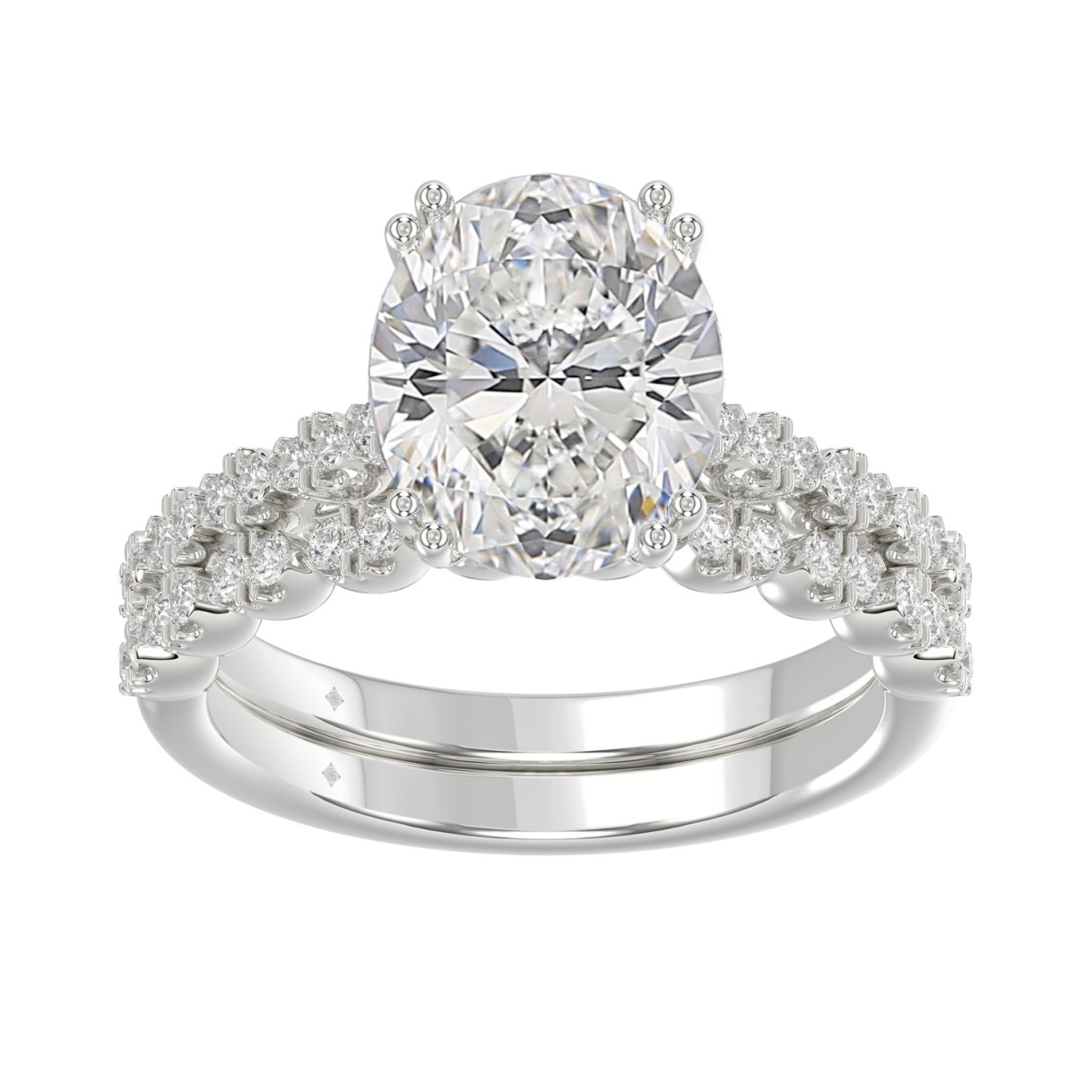 Ladies 14K White Gold Ladies Elegance- Bridal Set 3 1/3CT Round & Oval Diamonds 3.00CT Oval Center stone (Color F-G Clarity VS1/VS2) 1 Ladies 14K White Gold Ladies Elegance- Bridal Set 3 1/3CT Round & Oval Diamonds 3.00CT Oval Center stone (Color F-G Clarity VS1/VS2) - Image 1