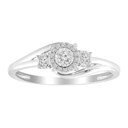 Ladies 0.15Ct Round Diamond Sterling Silver Ladies Ring White Cluster Halo Engagement Promise Ring For Her