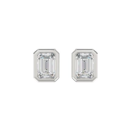 LADIES SOLITAIRE EARRINGS 3CT EMERALD DIAMOND 14K WHITE GOLD