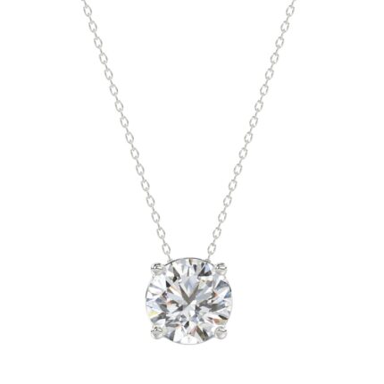 LADIES SOLITAIRE PENDANT WITH UNDER-PASS CHAIN 1 1/2CT ROUND DIAMOND 14K WHITE GOLD