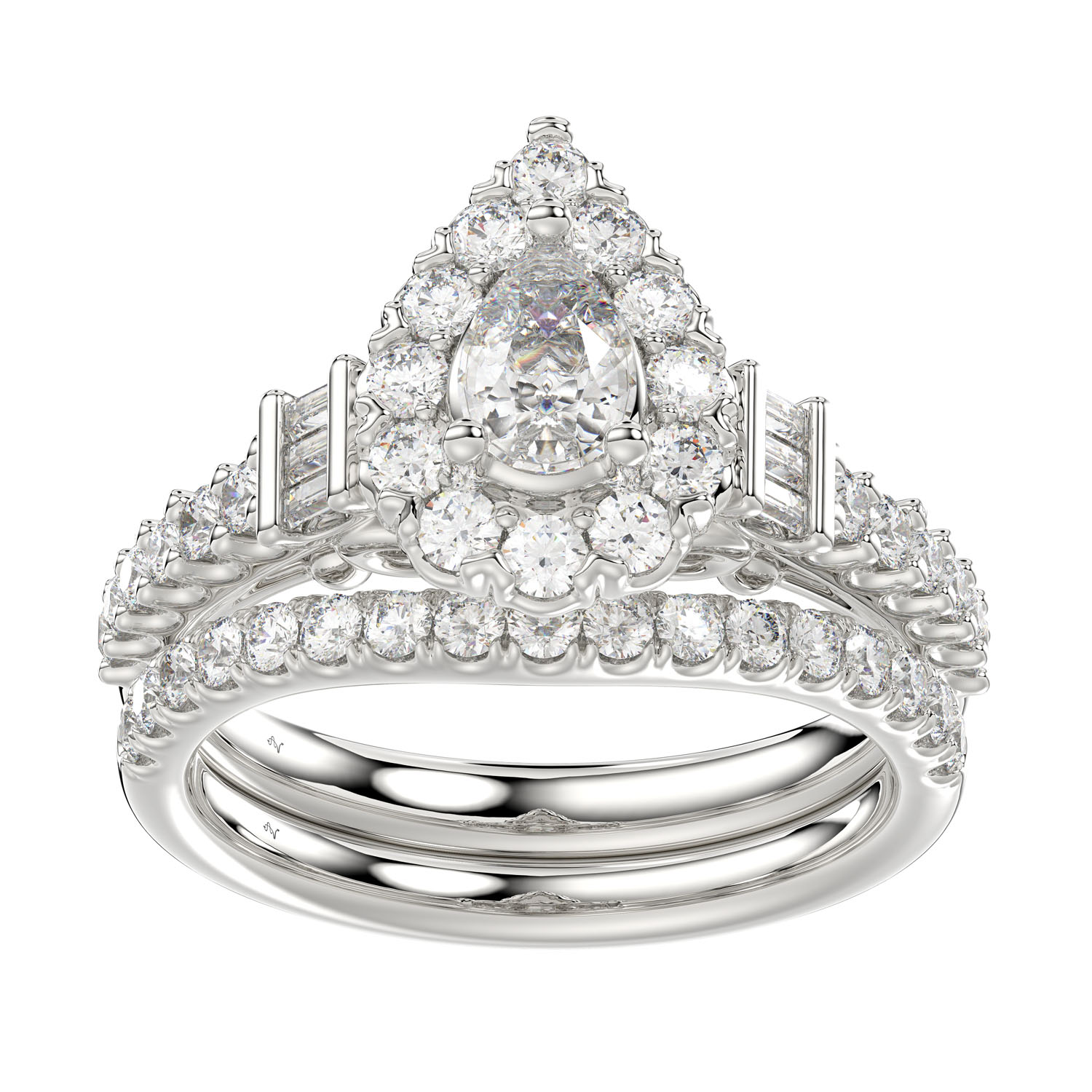 LADIES BRIDAL SET 1.50CT ROUND/BAGUETTE DIAMOND 14K WHITE GOLD (SI QUALITY) (CENTER STONE 0.50CT PEAR DIAMOND) 1 LADIES BRIDAL SET 1.50CT ROUND/BAGUETTE DIAMOND 14K WHITE GOLD (SI QUALITY) (CENTER STONE 0.50CT PEAR DIAMOND) - Image 1