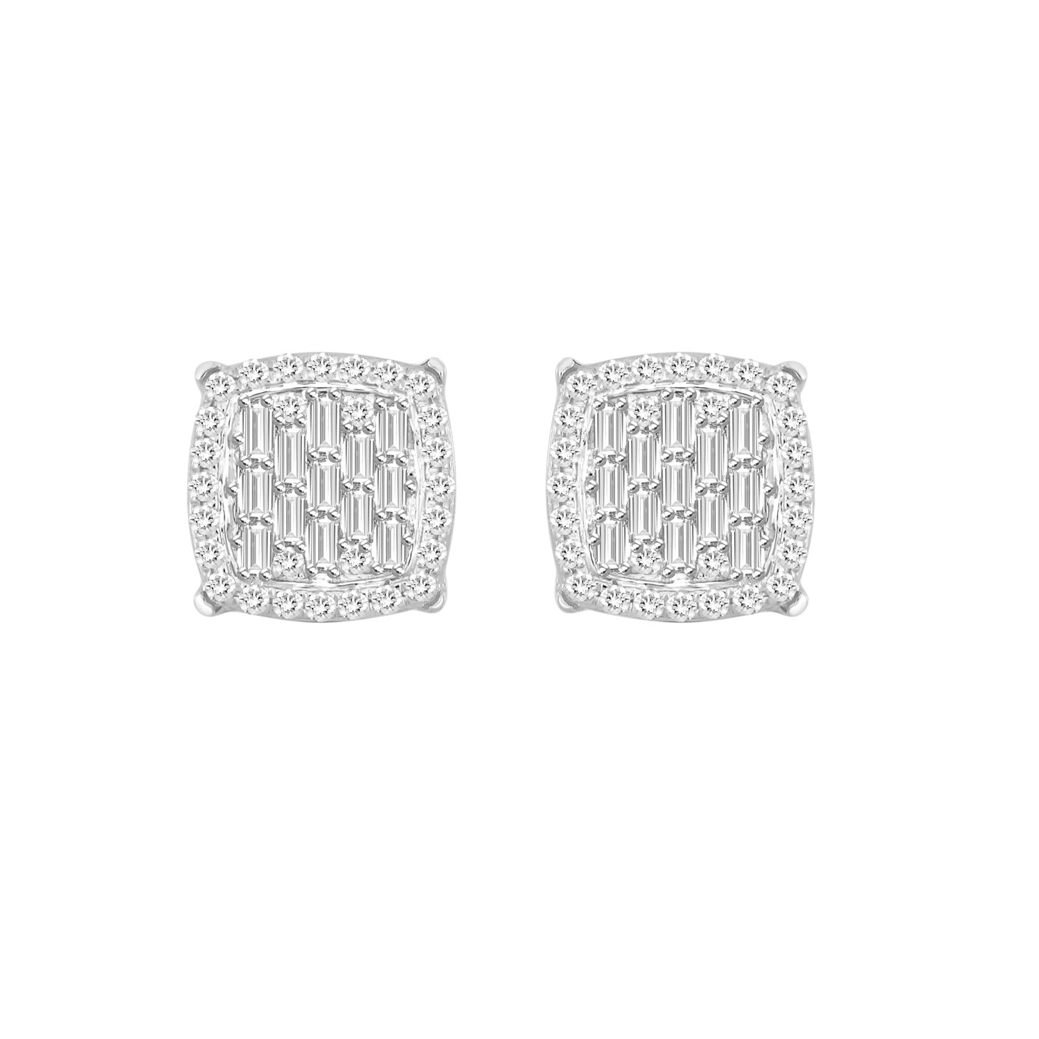 LADIES EARRINGS 0.33CT ROUND/BAGUETTE DIAMOND 10K WHITE GOLD 1 LADIES EARRINGS 0.33CT ROUND/BAGUETTE DIAMOND 10K WHITE GOLD - Image 1