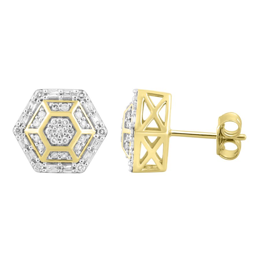 LADIES STUD EARRINGS 0.50CT ROUND/BAGUETTE DIAMOND 10K YELLOW GOLD 1 LADIES STUD EARRINGS 0.50CT ROUND/BAGUETTE DIAMOND 10K YELLOW GOLD - Image 1