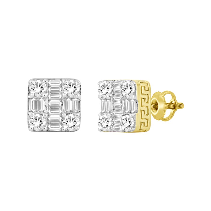 LADIES EARRINGS 1.00CT ROUND/BAGUETTE DIAMOND 10K YELLOW GOLD 1 LADIES EARRINGS 1.00CT ROUND/BAGUETTE DIAMOND 10K YELLOW GOLD - Image 1