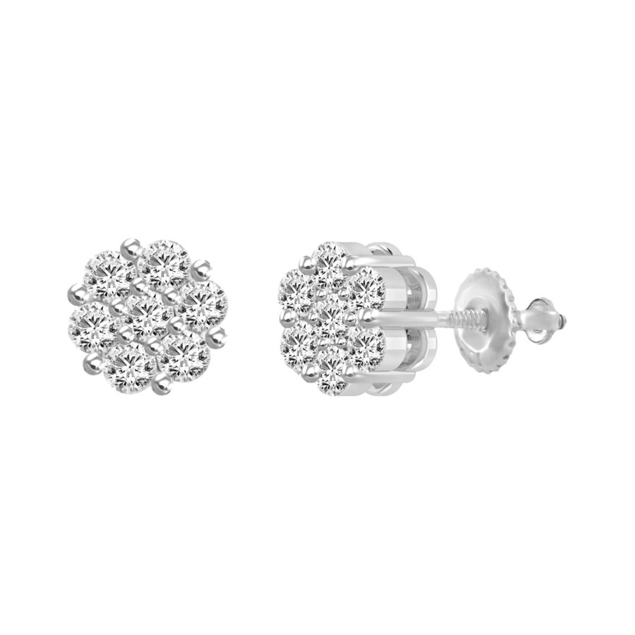 LADIES FLOWER EARRINGS 0.75CT ROUND DIAMOND 14K WHITE GOLD 1 LADIES FLOWER EARRINGS 0.75CT ROUND DIAMOND 14K WHITE GOLD - Image 1