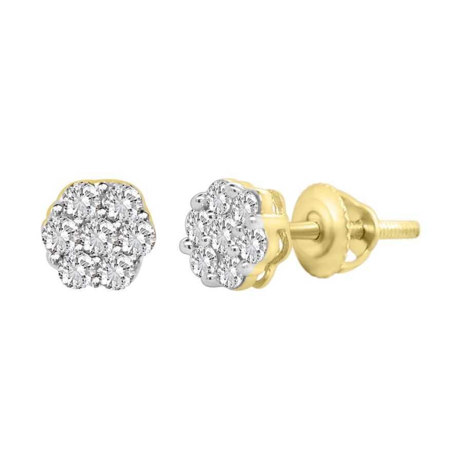 LADIES FLOWER EARRINGS 0.33CT ROUND DIAMOND 14K YELLOW GOLD 1 LADIES FLOWER EARRINGS 0.33CT ROUND DIAMOND 14K YELLOW GOLD - Image 1
