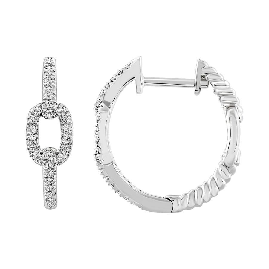 LADIES HOOP EARRINGS 0.15CT ROUND DIAMOND 10K WHITE GOLD 1 LADIES HOOP EARRINGS 0.15CT ROUND DIAMOND 10K WHITE GOLD - Image 1