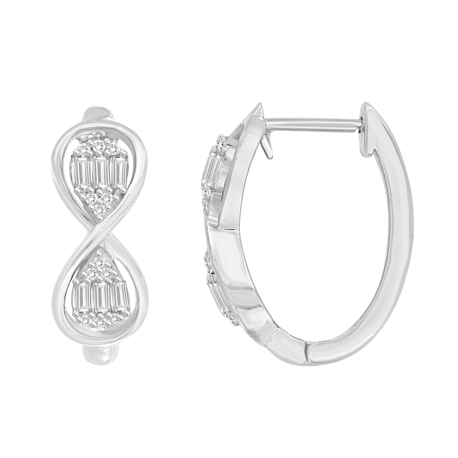 LADIES HOOP EARRINGS 0.25CT ROUND/BAGUETTE DIAMOND 10K WHITE GOLD 1 LADIES HOOP EARRINGS 0.25CT ROUND/BAGUETTE DIAMOND 10K WHITE GOLD - Image 1