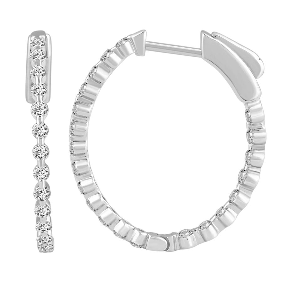 LADIES HOOP EARRINGS 1.00CT ROUND DIAMOND 14K WHITE GOLD 1 LADIES HOOP EARRINGS 1.00CT ROUND DIAMOND 14K WHITE GOLD - Image 1