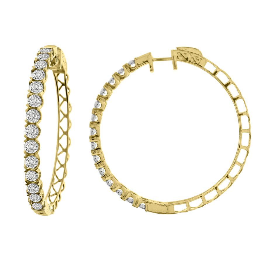 LADIES HOOP EARRINGS 2.00CT ROUND DIAMOND 10K YELLOW GOLD 1 LADIES HOOP EARRINGS 2.00CT ROUND DIAMOND 10K YELLOW GOLD - Image 1