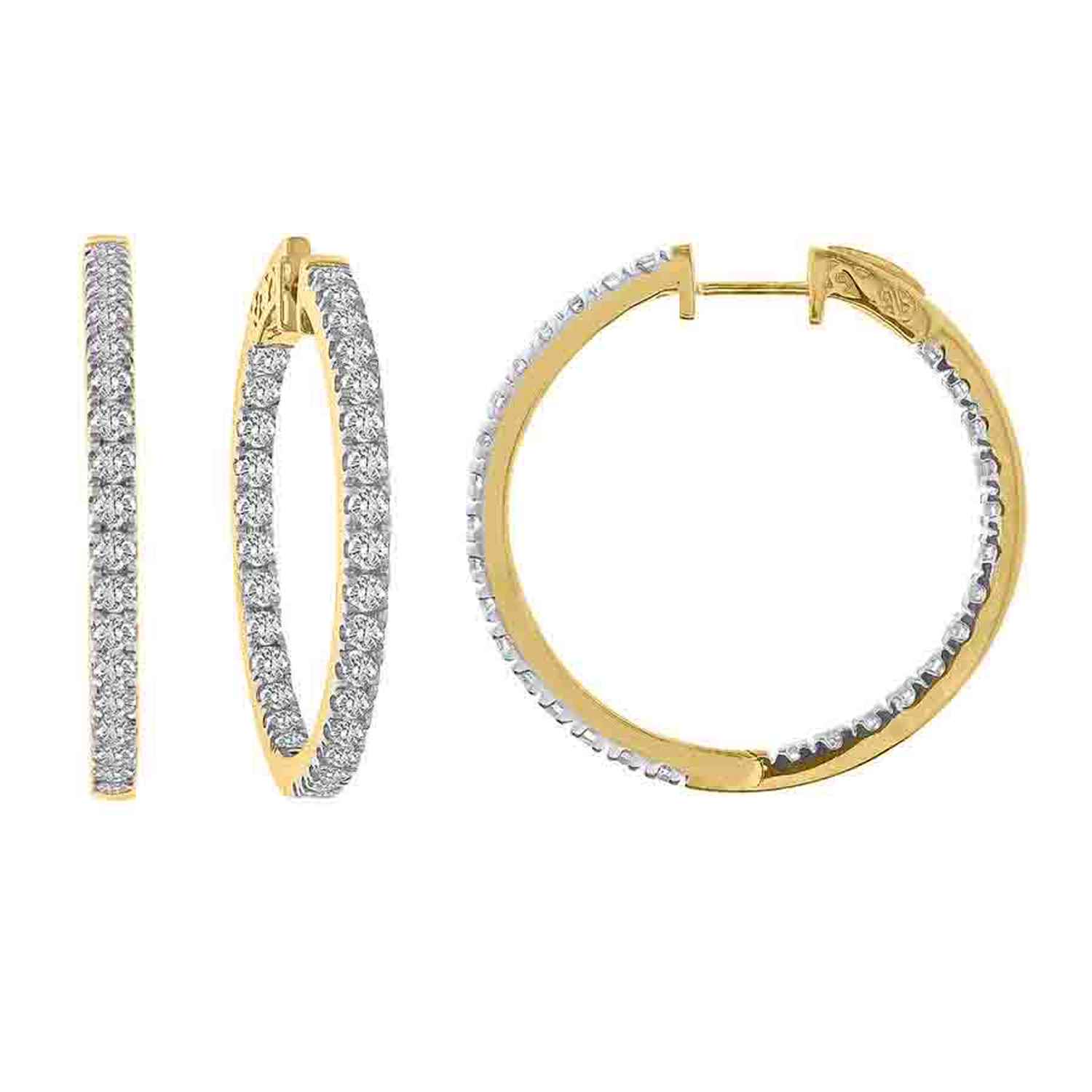 LADIES HOOP EARRINGS 3.00CT ROUND DIAMOND 14K YELLOW GOLD (SI QUALITY) 1 LADIES HOOP EARRINGS 3.00CT ROUND DIAMOND 14K YELLOW GOLD (SI QUALITY) - Image 1