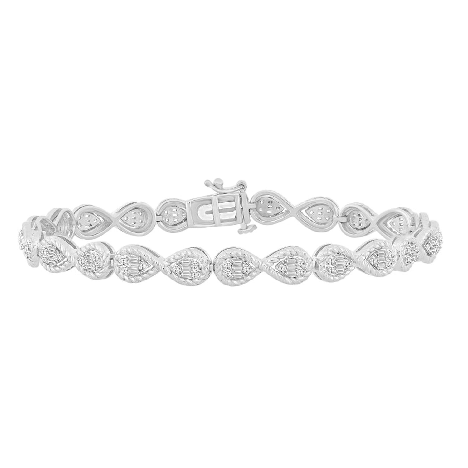LADIES BRACELET 0.75CT ROUND/BAGUETTE DIAMOND 10K WHITE GOLD 1 LADIES BRACELET 0.75CT ROUND/BAGUETTE DIAMOND 10K WHITE GOLD - Image 1