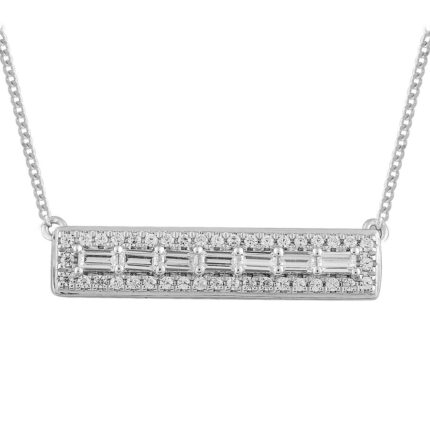 LADIES NECKLACE 0.25CT ROUND/BAGUETTE DIAMOND 14K WHITE GOLD