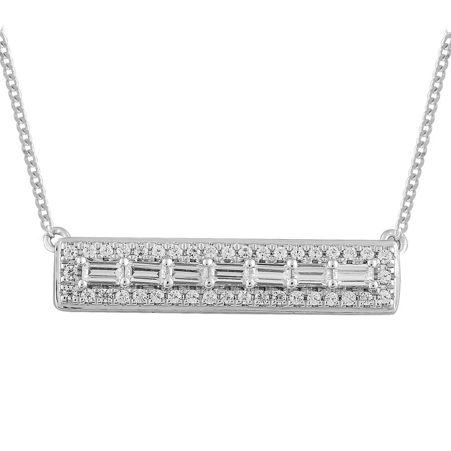 LADIES NECKLACE 0.25CT ROUND/BAGUETTE DIAMOND 14K WHITE GOLD 1 LADIES NECKLACE 0.25CT ROUND/BAGUETTE DIAMOND 14K WHITE GOLD - Image 1