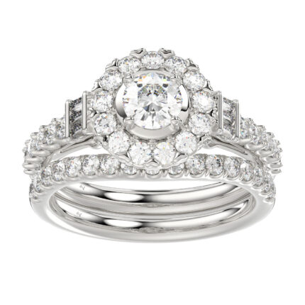 LADIES RING 1.50CT ROUND/BAGUETTE DIAMOND 14K WHITE GOLD (SI QUALITY) (CENTER STONE 0.50CT ROUND DIAMOND)