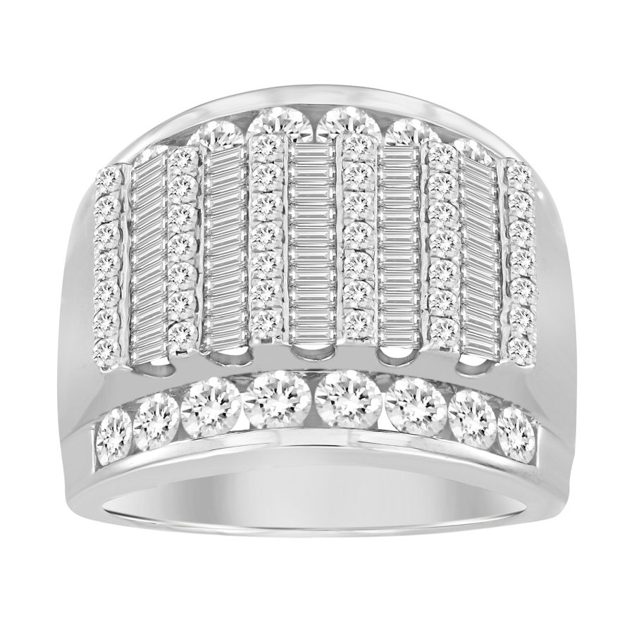 MEN'S RING 3.00CT ROUND/BAGUETTE DIAMOND 10K WHITE GOLD 1 MEN'S RING 3.00CT ROUND/BAGUETTE DIAMOND 10K WHITE GOLD - Image 1
