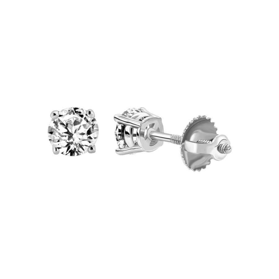 LADIES SOLITAIRE EARRINGS 0.50CT ROUND DIAMOND 14K WHITE GOLD 1 LADIES SOLITAIRE EARRINGS 0.50CT ROUND DIAMOND 14K WHITE GOLD - Image 1