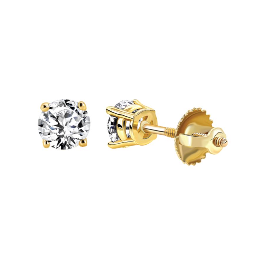 LADIES SOLITAIRE EARRINGS 1.00CT ROUND DIAMOND 14K YELLOW GOLD 1 LADIES SOLITAIRE EARRINGS 1.00CT ROUND DIAMOND 14K YELLOW GOLD - Image 1