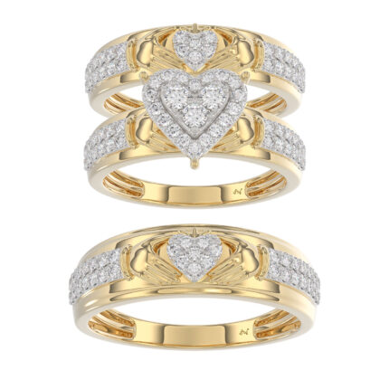 LADIES TRIO SET 1.00CT ROUND DIAMOND 10K YELLOW GOLD