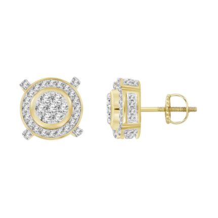 LADIES STUD EARRINGS 0.50CT ROUND DIAMOND 10K YELLOW GOLD