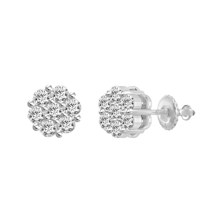 LADIES FLOWER EARRINGS 0.33CT ROUND DIAMOND 14K WHITE GOLD 1 LADIES FLOWER EARRINGS 0.33CT ROUND DIAMOND 14K WHITE GOLD - Image 1
