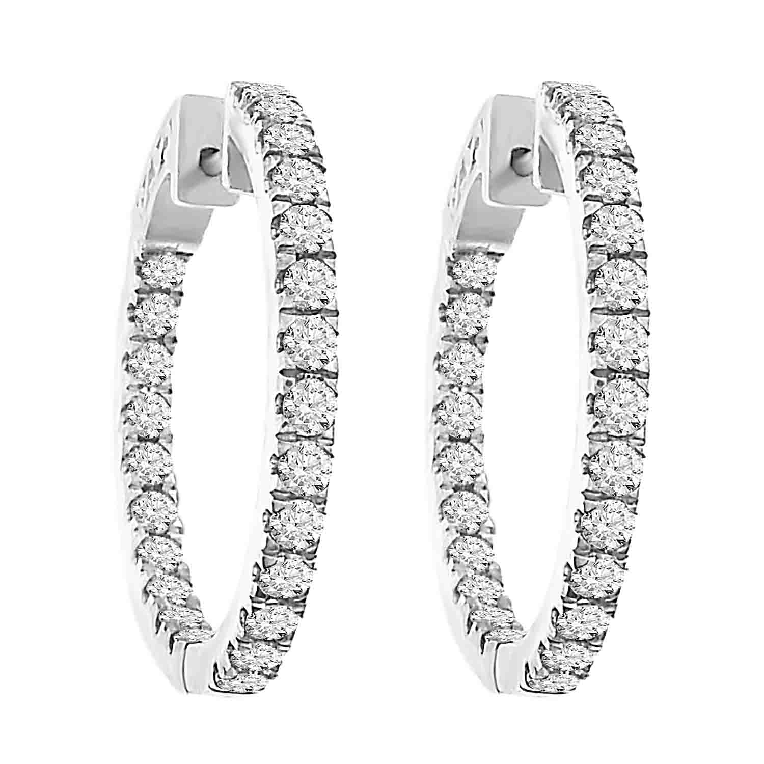 LADIES HOOPS EARRINGS 2.00CT ROUND DIAMOND 14K WHITE GOLD 1 LADIES HOOPS EARRINGS 2.00CT ROUND DIAMOND 14K WHITE GOLD - Image 1
