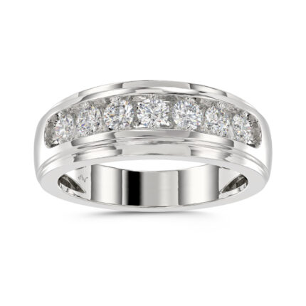 MEN'S BAND 1.00CT ROUND DIAMOND 10K WHITE GOLD