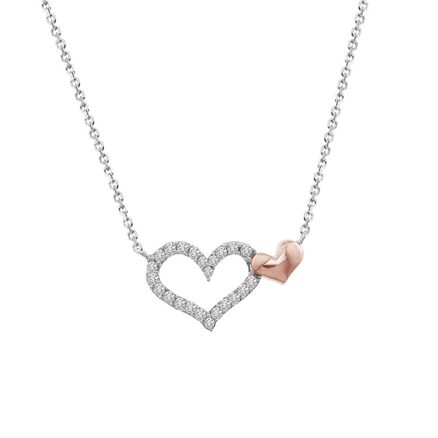 LADIES NECKLACE 0.10CT ROUND DIAMOND 10K WHITE/ROSE GOLD 1 LADIES NECKLACE 0.10CT ROUND DIAMOND 10K WHITE/ROSE GOLD - Image 1