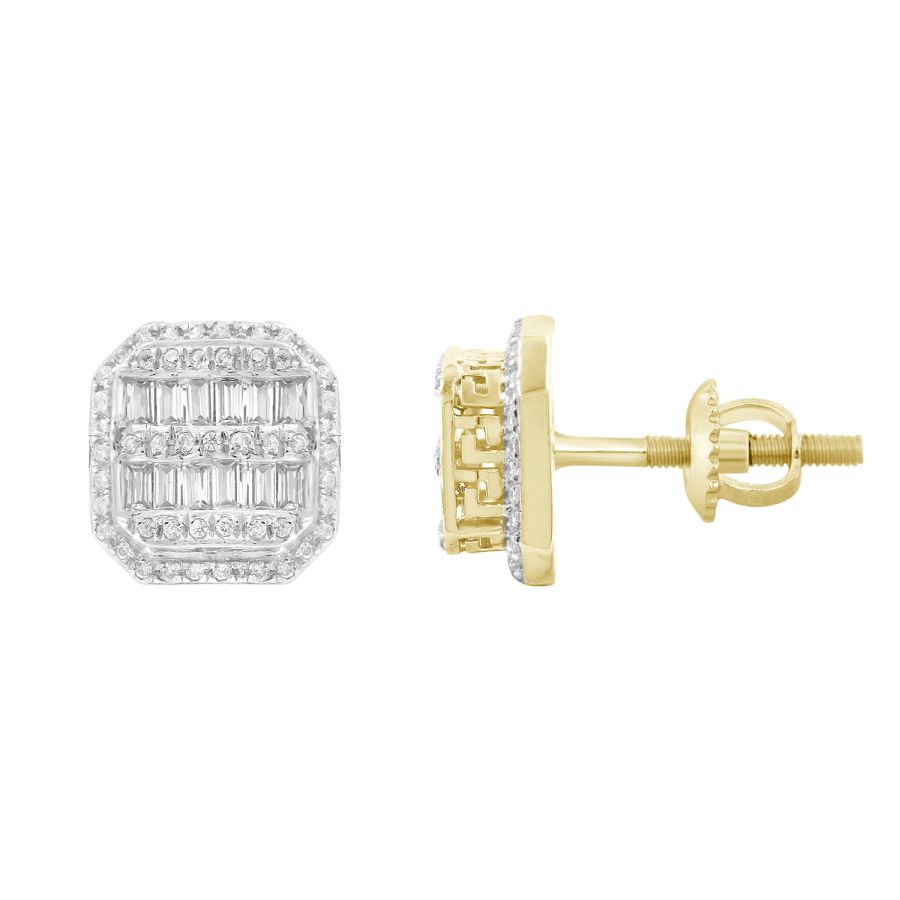 LADIES EARRINGS 0.50CT ROUND/BAGUETTE DIAMOND 10K YELLOW GOLD 1 LADIES EARRINGS 0.50CT ROUND/BAGUETTE DIAMOND 10K YELLOW GOLD - Image 1