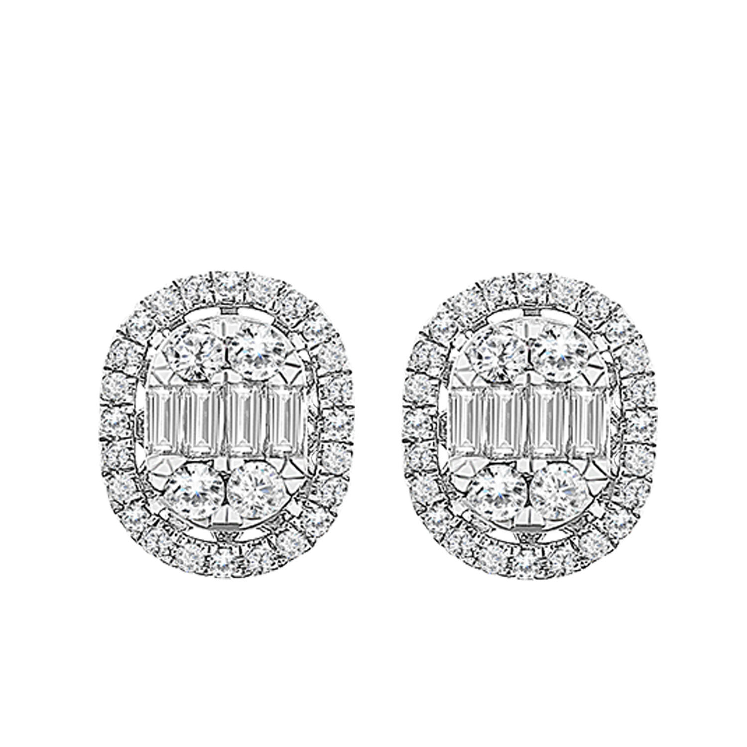 LADIES EARRINGS 0.50CT ROUND/BAGUETTE DIAMOND 14K WHITE GOLD 1 LADIES EARRINGS 0.50CT ROUND/BAGUETTE DIAMOND 14K WHITE GOLD - Image 1