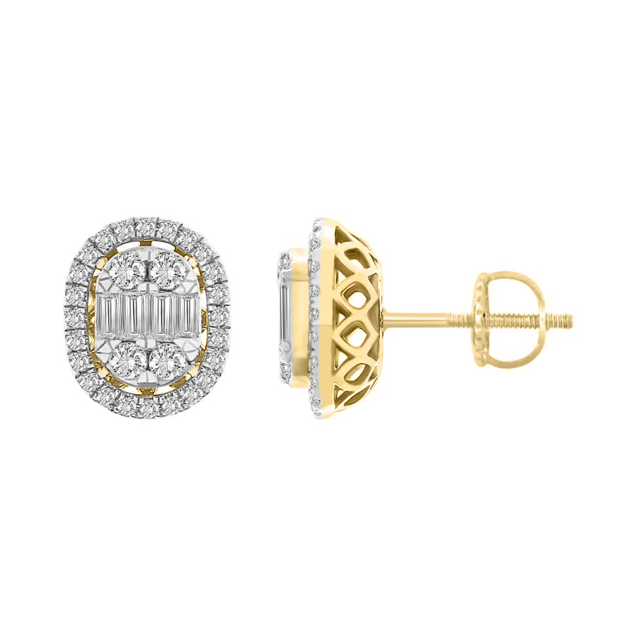 LADIES EARRINGS 0.50CT ROUND/BAGUETTE DIAMOND 14K YELLOW GOLD (SI QUALITY) 1 LADIES EARRINGS 0.50CT ROUND/BAGUETTE DIAMOND 14K YELLOW GOLD (SI QUALITY) - Image 1