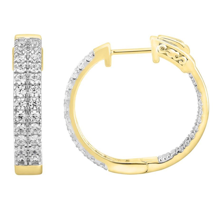 LADIES IN/OUT HOOP EARRINGS 2.00CT ROUND DIAMOND 14K YELLOW GOLD (SI QUALITY) 1 LADIES IN/OUT HOOP EARRINGS 2.00CT ROUND DIAMOND 14K YELLOW GOLD (SI QUALITY) - Image 1