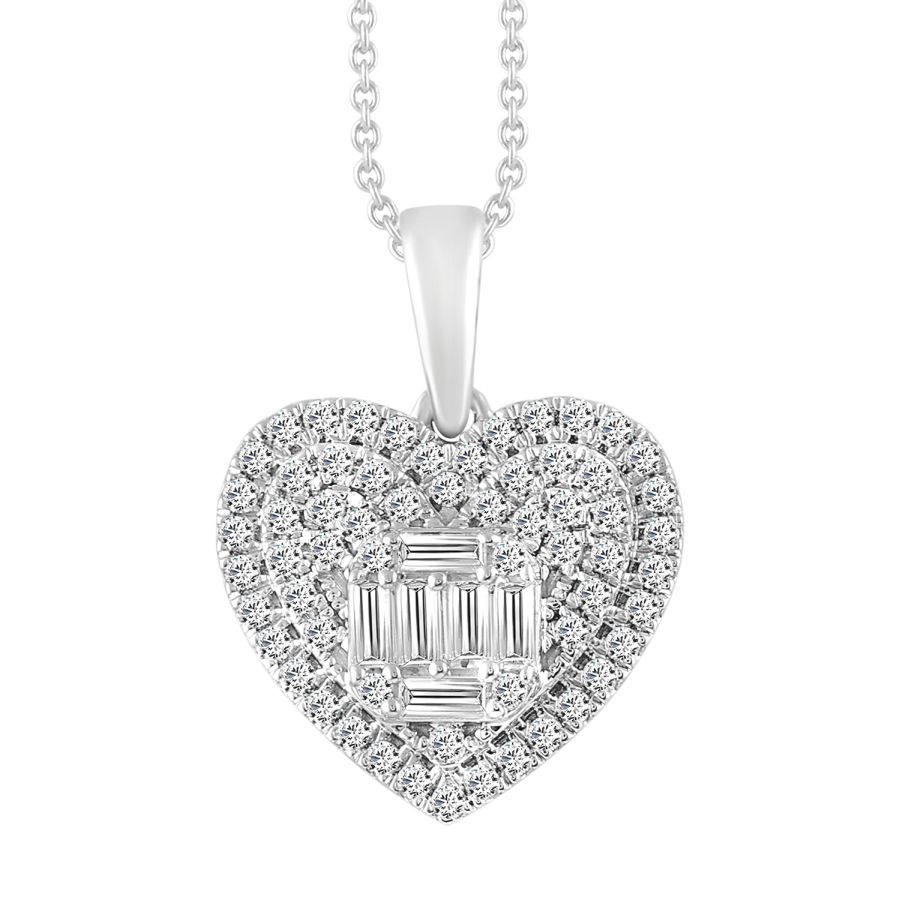 LADIES PENDANT WITH CHAIN 0.50CT ROUND/BAGUETTE DIAMOND 14K WHITE GOLD (SI QUALITY) 1 LADIES PENDANT WITH CHAIN 0.50CT ROUND/BAGUETTE DIAMOND 14K WHITE GOLD (SI QUALITY) - Image 1
